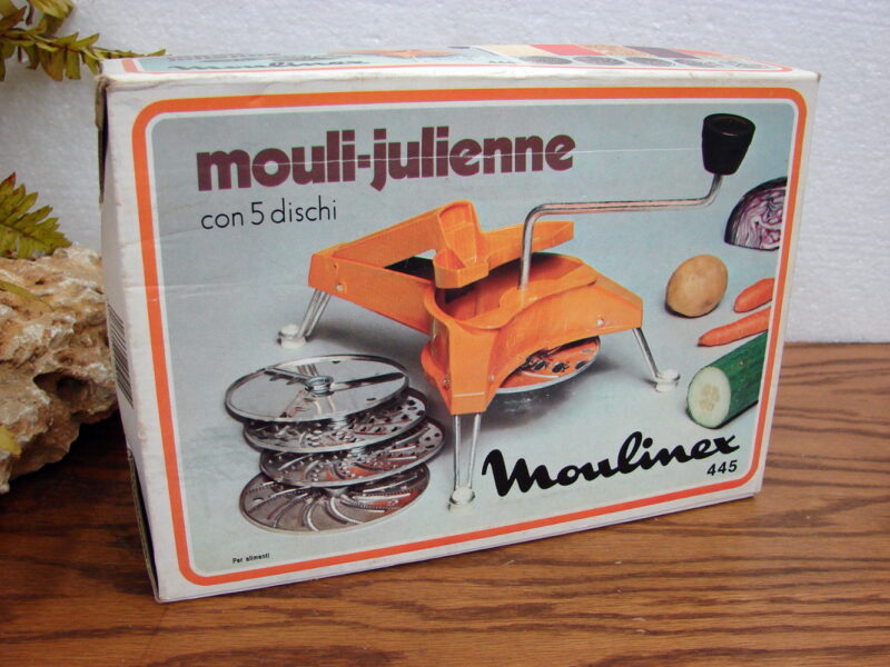 Vintage #445 Mouli-Julienne Salad Maker Complete Box Shred Dice Grate Chop Slice, Moose-R-Us.Com Log Cabin Decor