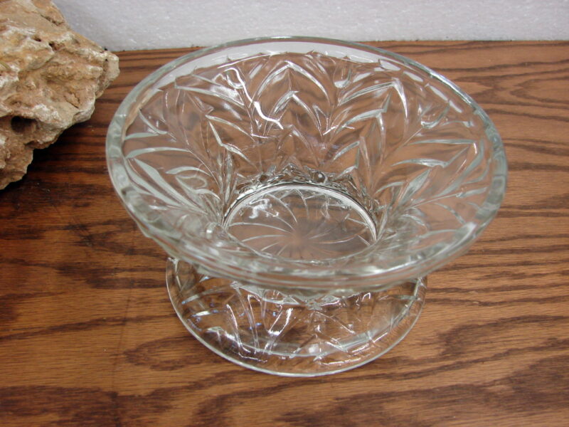 Vintage Clear Pressed Glass Punch Bowl Pedestal Stand Riser, Moose-R-Us.Com Antiques Collectibles Log Cabin Decor