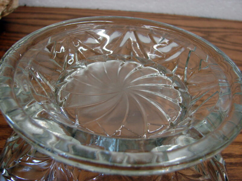 Vintage Clear Pressed Glass Punch Bowl Pedestal Stand Riser, Moose-R-Us.Com Antiques Collectibles Log Cabin Decor