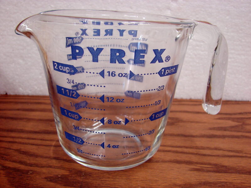 Vintage PYREX 2 Cup Measuring Cup Pitcher Blue Print, Moose-R-Us.Com Log Cabin Decor