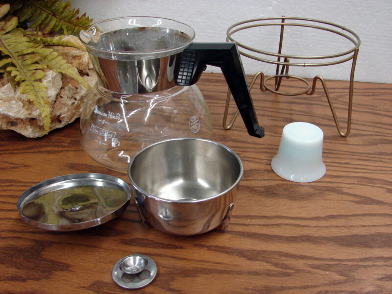 Vintage Retro PYREX Duncan Hines Tea-O-Mat Tea Pot w/ Warmer Chrome Glass, Moose-R-Us.Com Log Cabin Decor