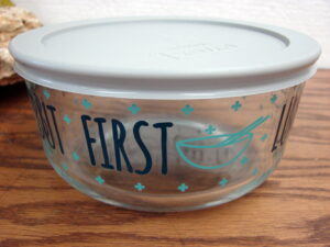 Newer Pyrex #7201 But First Lunch Decorated Storage Sealed Lid 1 Qt