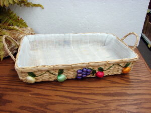 Large Boho Vintage Raffia Woven Straw Fruit Rectangular Lasagna Casserole Dish Cover