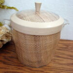 Vintage MCM Insulated Burlap Raffia Ware Ice Bucket Boho