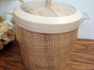 Vintage MCM Insulated Burlap Raffia Ware Ice Bucket Boho