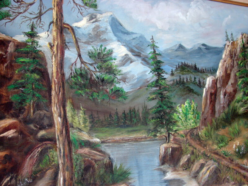Ruddle Original Painting Framed Artwork River Road Mountains Pines Gorgeous, Moose-R-Us.Com Antiques Collectibles Log Cabin Decor