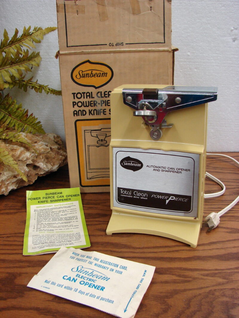 Vintage Sunbeam Total Clean Power Pierce Can Opener &#038; Knife Sharpener Box, Moose-R-Us.Com Log Cabin Decor