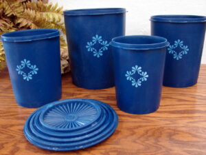 Vintage Tupperware Blue Bluebery Nesting Servalier Canisters Kitchen Storage Set/4