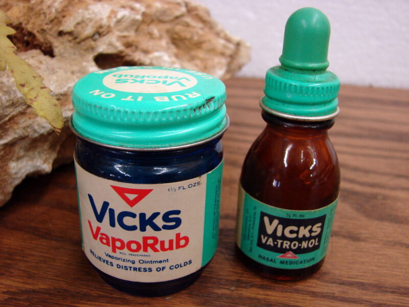 Vintage Vicks Va-Tro-Nol Medicine Bottle Nasal Medication Mini Vapo-Rub Bottle, Moose-R-Us.Com Log Cabin Decor