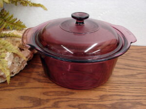 Vintage PYREX Glass Visions Cranberry 3.5 Liter Non Slip Textured Bottom Dutch Oven w/ Matching Lid