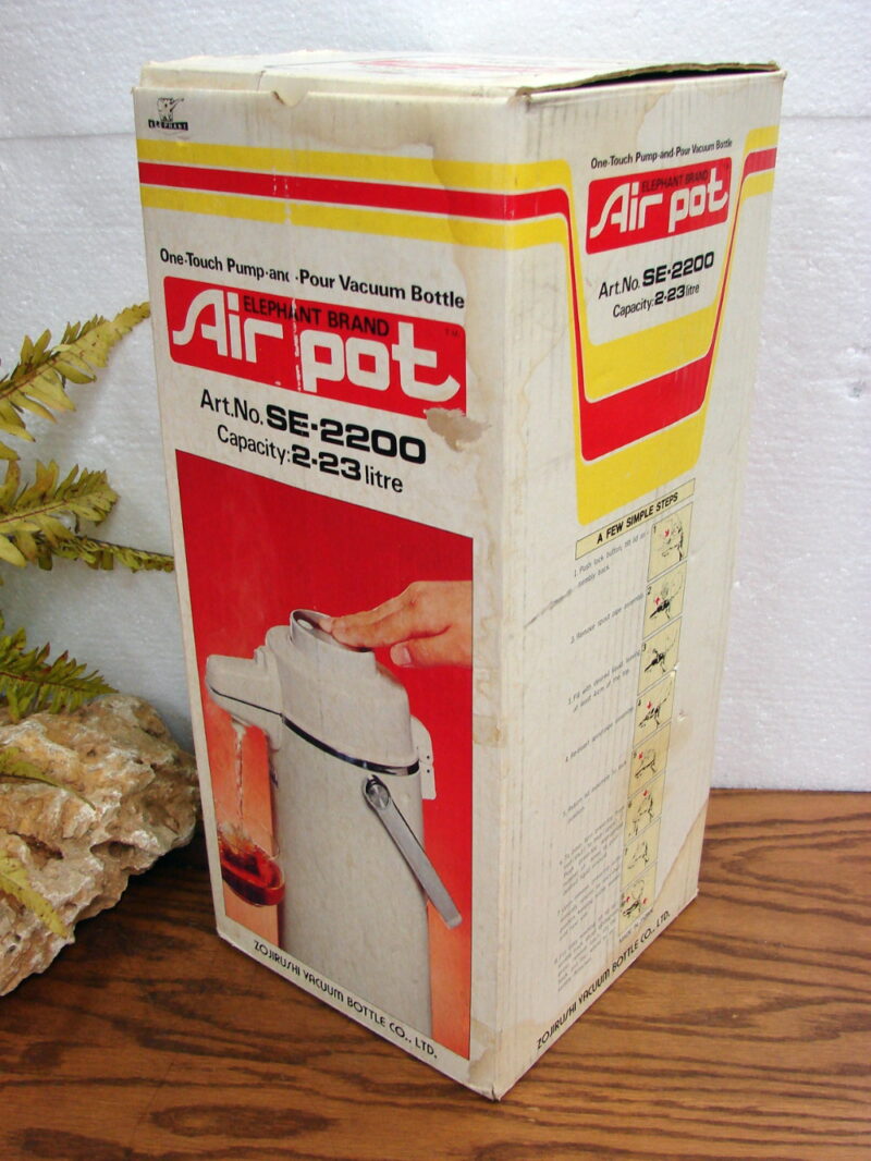 Vintage Zojirushi Vacuum Bottle Air Pot Pump Coffee Server Retro Flower Power NIB, Moose-R-Us.Com Log Cabin Decor