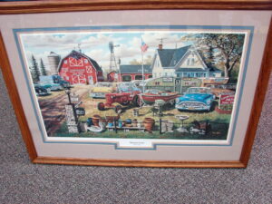 Ken Zylla Framed Matted Artwork Bumper Crop Sale Barn Cars 454/2800 Signed Numbered