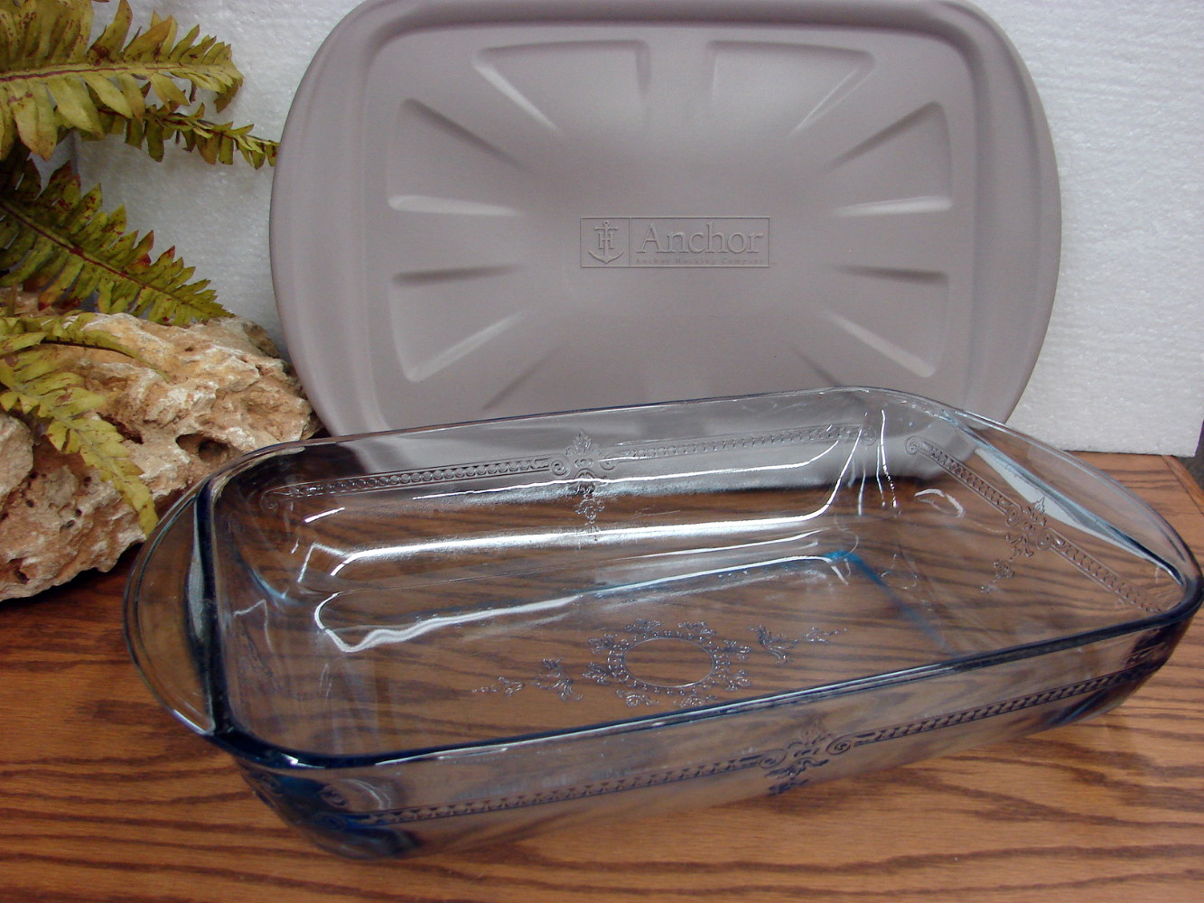 Newer Fire King Sapphire Blue Philbe Rectangular Lasagna Baking Dish w/ Lid
