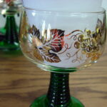 Vintage MCM Forest Green Gold Luminarc France Cordial Goblet Set Caddy - Image 2