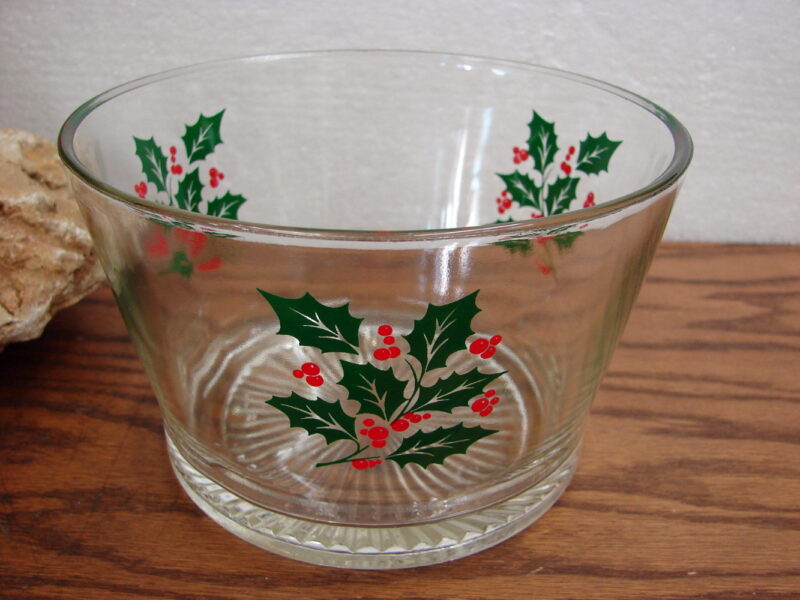Vintage Indiana Glass Bartlett Collins Holly Leaf Berry Ice Bucket Bowl Barware Holiday, Moose-R-Us.Com Log Cabin Decor