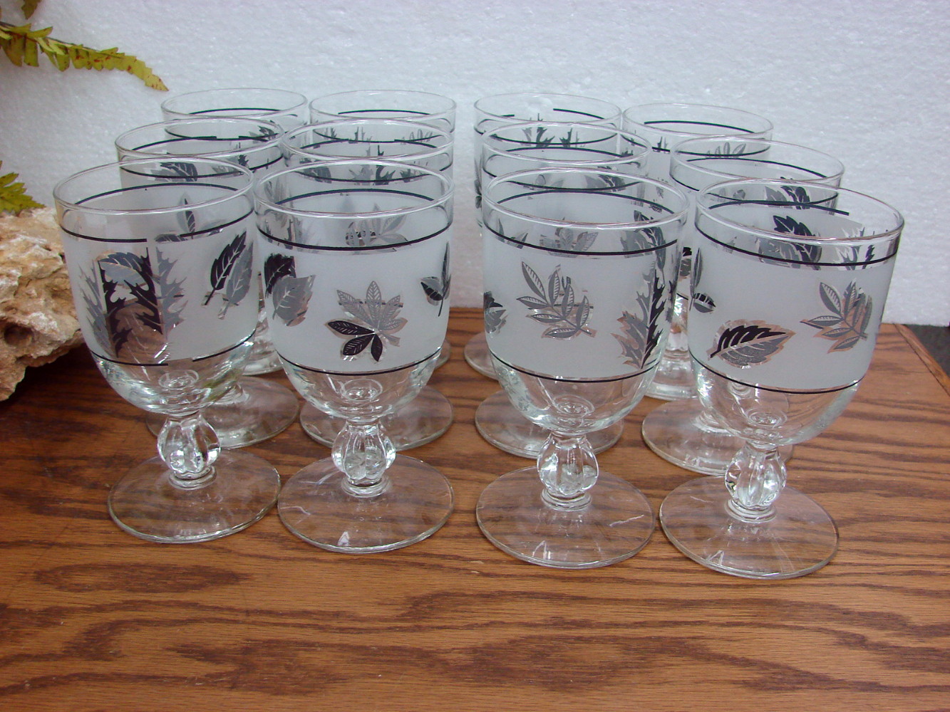 Set/6 Water Goblet MCM Vintage Libbey Silver Leaf Frosted Barware Foliage - Image 2