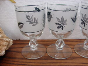 Set/6 Water Goblet MCM Vintage Libbey Silver Leaf Frosted Barware Foliage