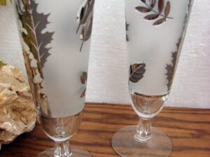 Set/7 Pilsners MCM Vintage Libbey Silver Leaf Frosted Barware Foliage