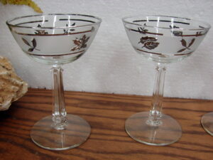 Set/9 Tall Sherbert Champaign MCM Vintage Libbey Silver Leaf Frosted Barware Foliage