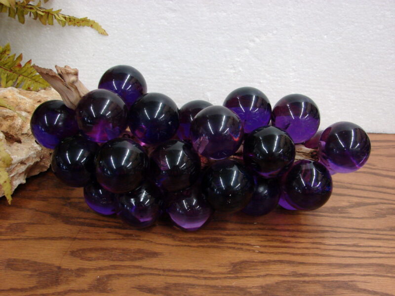 Vintage Lucite Grapes Purple Glass Plastic Bubbles Cluster on Wood Branch Grape MCM, Moose-R-Us.Com Log Cabin Decor