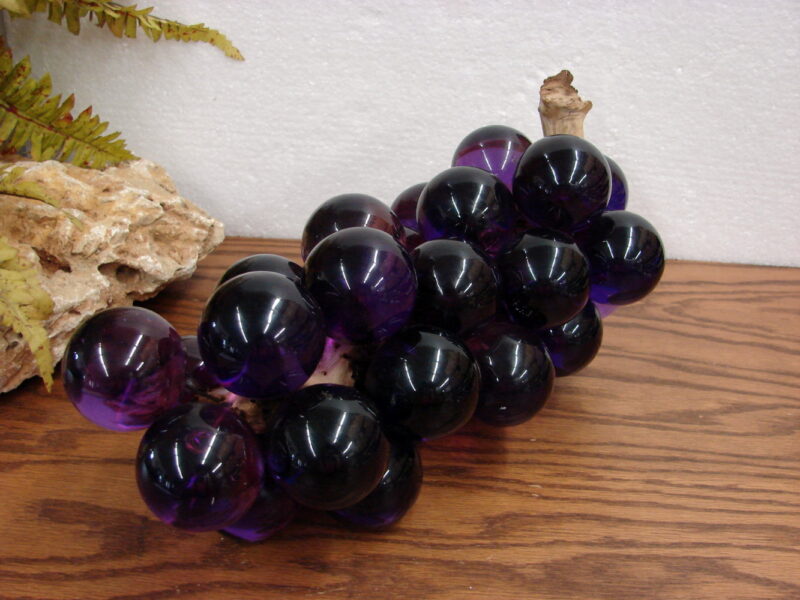 Vintage Lucite Grapes Purple Glass Plastic Bubbles Cluster on Wood Branch Grape MCM, Moose-R-Us.Com Log Cabin Decor