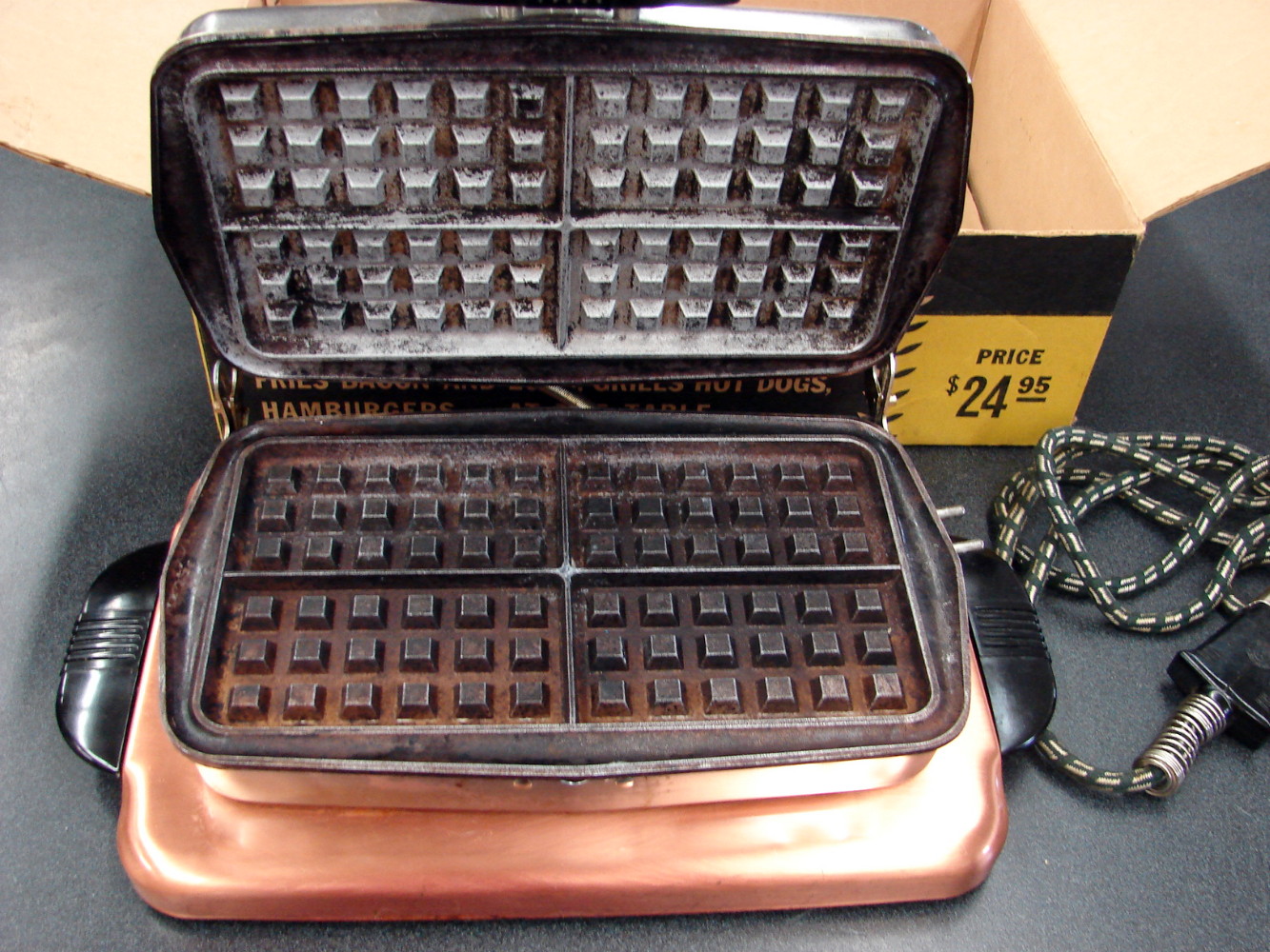 Vintage Electric Chrome Copper Magic Maid Combination Grill Waffle Iron Box - Image 6