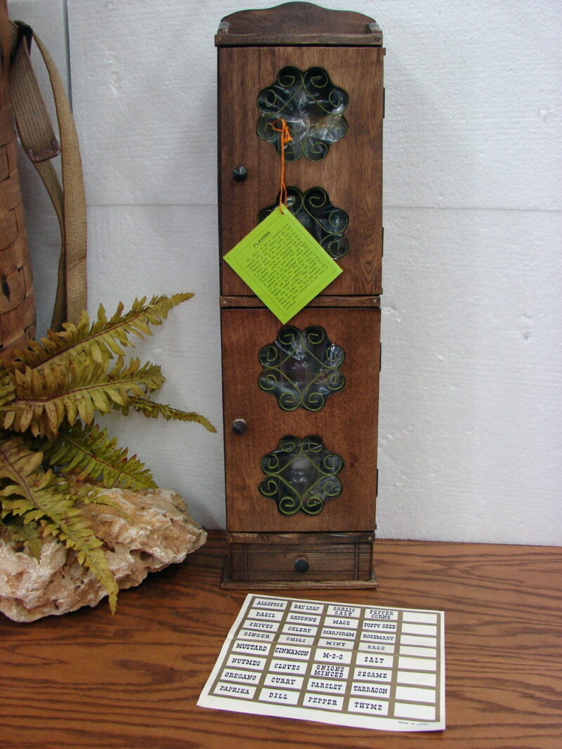 Vintage Retro Wood Glass Bottle Spice Rack Avocado Green Design Brand New, Moose-R-Us.Com Log Cabin Decor