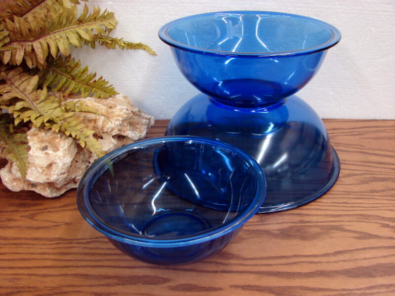 Vintage PYREX Solid Cobalt Blue Bottom Ring Nest #323 #325 #326 Nesting Bowls, Moose-R-Us.Com Log Cabin Decor