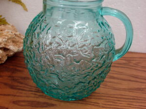 Vintage Anchor Hocking Lido Milano Glass Pitcher Aqua Blue Teal Ice Lip