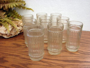 9 Vintage Anchor Hocking Line Lights Bar Glasses Heavy Duty Ribbed Old