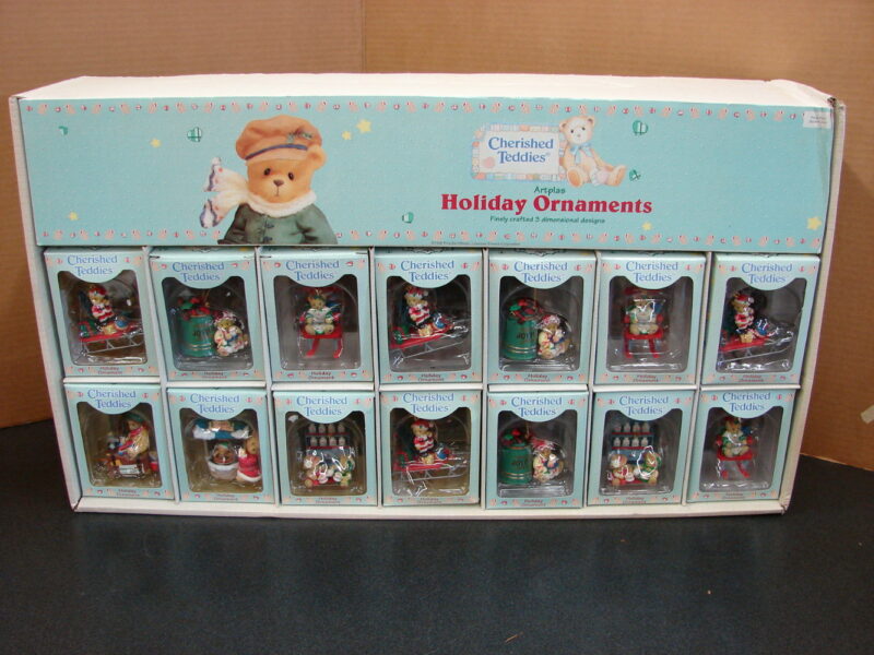 Enesco 1997 Cherished Teddies Priscilla Hillman Store Display 28 Ornaments, Moose-R-Us.Com Log Cabin Decor