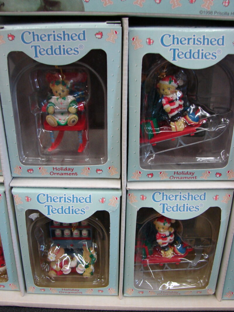 Enesco 1997 Cherished Teddies Priscilla Hillman Store Display 28 Ornaments, Moose-R-Us.Com Log Cabin Decor