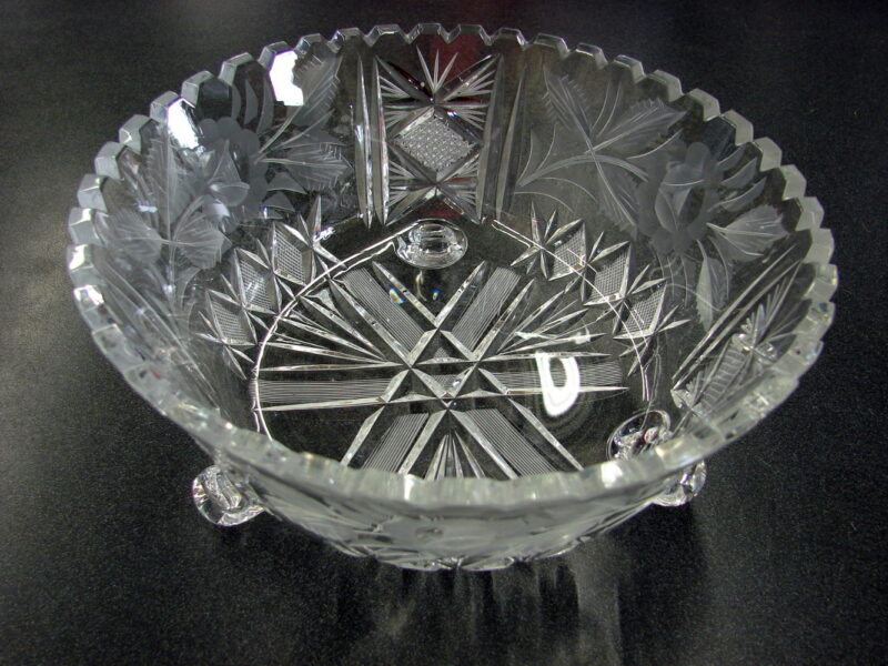 Vintage Cut Glass Footed Rose Diamond Sawtooth Rim Centerpiece Bowl, Moose-R-Us.Com Log Cabin Decor