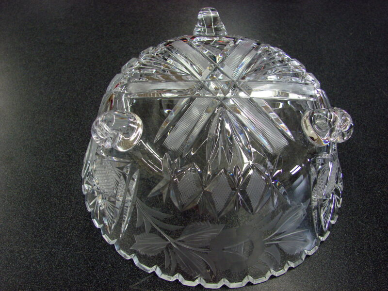 Vintage Cut Glass Footed Rose Diamond Sawtooth Rim Centerpiece Bowl, Moose-R-Us.Com Log Cabin Decor