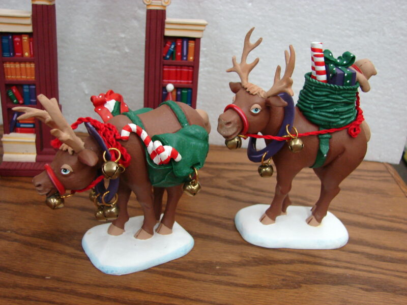 Dept 56 Retired All Through the House 5 Pc Set Jolly Old Elf Mistletoe Reindeer Tree, Moose-R-Us.Com Antiques Collectibles Log Cabin Decor