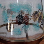 Vintage MCM Libbey Turquoise Pine Needles Gold Pinecone Hot Chocolate Server - Image 2