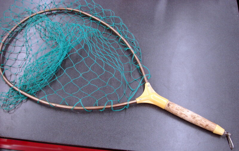 Vintage Trout Fly Fishing Net Cork Handle Aluminum Rim Nylon Netting, Moose-R-Us.Com Log Cabin Decor