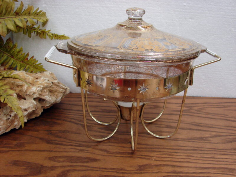 Vintage Retro Warmer MCM Georges Briard Signed Casserole w/ Lid Fire King, Moose-R-Us.Com Log Cabin Decor