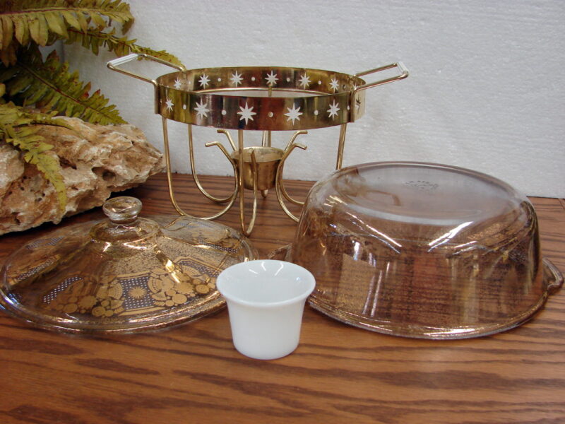 Vintage Retro Warmer MCM Georges Briard Signed Casserole w/ Lid Fire King, Moose-R-Us.Com Log Cabin Decor