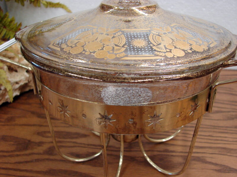 Vintage Retro Warmer MCM Georges Briard Signed Casserole w/ Lid Fire King, Moose-R-Us.Com Log Cabin Decor