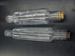 Antinque Hand Blown Clear Glass Rolling Pin Set/2 Metal Lid Cork