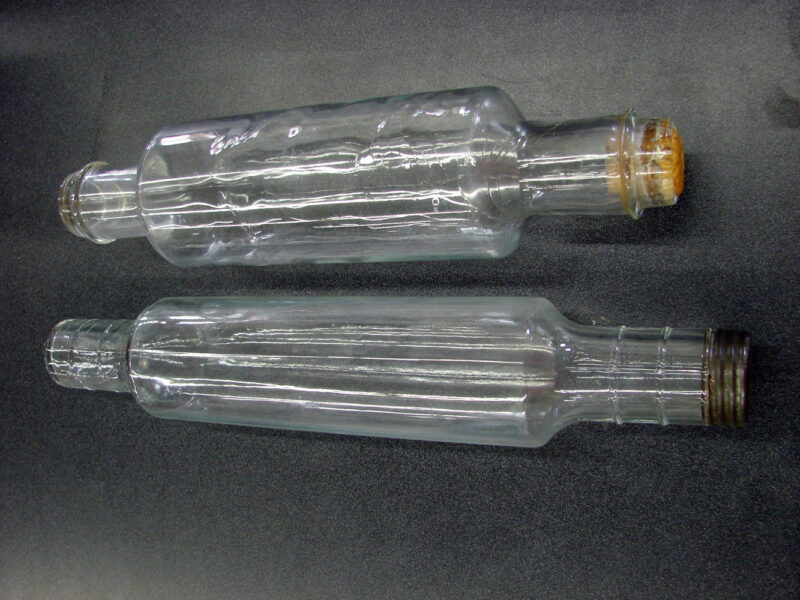 Antinque Hand Blown Clear Glass Rolling Pin Set/2 Metal Lid Cork, Moose-R-Us.Com Log Cabin Decor