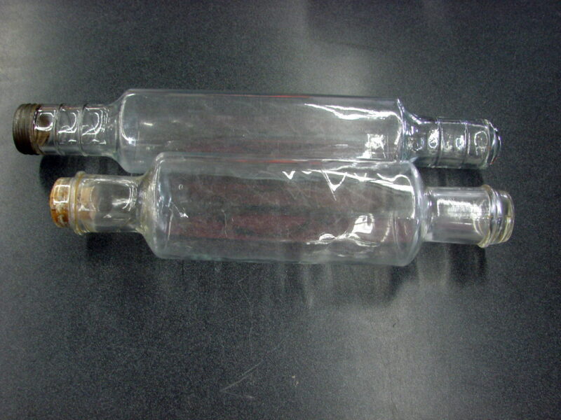 Antinque Hand Blown Clear Glass Rolling Pin Set/2 Metal Lid Cork, Moose-R-Us.Com Log Cabin Decor