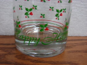 Vintage Happy Holidays Holly Berry On the Rocks Whiskey Glasses Set/6