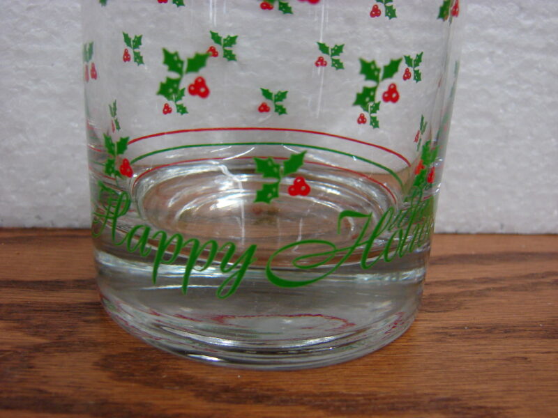 Vintage Happy Holidays Holly Berry On the Rocks Whiskey Glasses Set/6