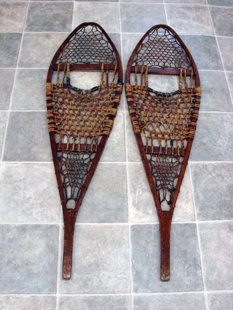 Antique Snow Shoe Modified Maine Huron Snowshoes Patina Wall Hanger, Moose-R-Us.Com Log Cabin Decor