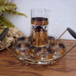 Vintage 22kt Gold Vito Bari Roly Poly Glasses Pitcher Set Caddy Carrier