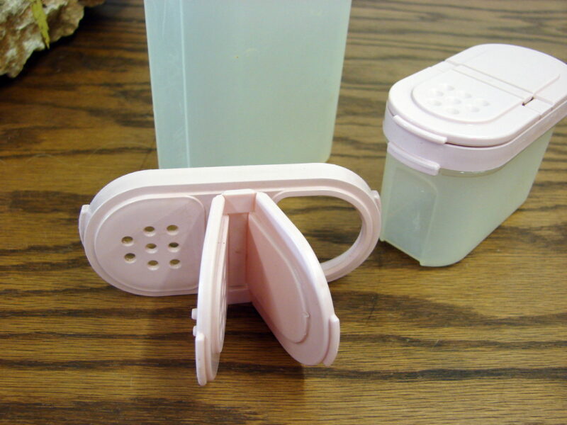 Vintage Tupperware Set/2 Dusty Rose Pink Spice Shaker 1846 1843, Moose-R-Us.Com Log Cabin Decor