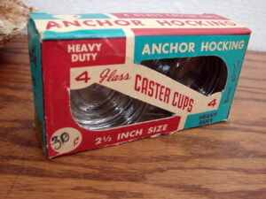 Vintage Anchor Hocking Furniture Leg Caster Coaster Cups Original Box