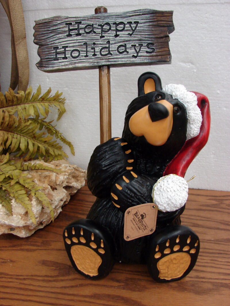 New Big Sky Carvers Bearfoot Bears Jeff Fleming Happy Holiday New Year Grand Bear Figurine, Moose-R-Us.Com Antiques Collectibles Log Cabin Decor